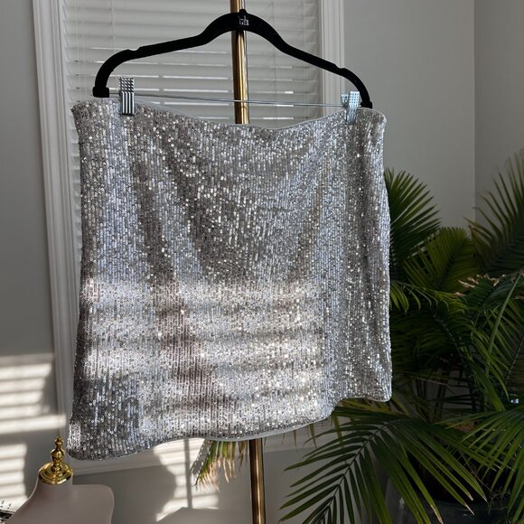 Express Silver Sequin Mini Skirt Sz XL - Picture 10 of 10